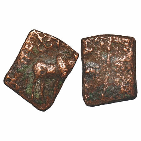 Satavahanas, Kosikiputasa Siri Satakarni, Newase-paithan Region, Copper Unit, 1.80g, 18.03