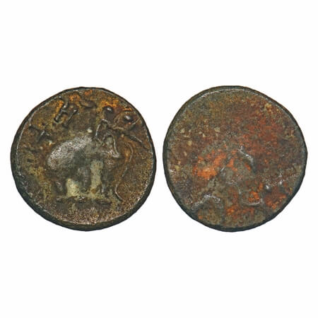Satavahanas, Siri Satakarni, Banvasi Region, Copper Unit, 1.93g , 15.93x16.12mm, Obv: Elep
