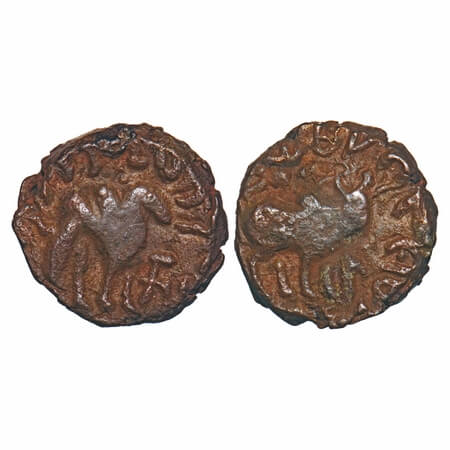 Kushan Dynasty, Kujula Kadphises (c. 50-90 AD), Copper ½ Drachma, 3.42g, 14.12x14.66mm, Ob
