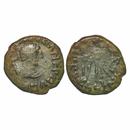 Kushan Dynasty, Kujula Kadphises (c. 50-90 AD), Copper Drachma, 7.33g, 22.07x23.08mm, Obv: