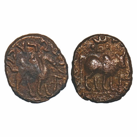Kushan Dynasty, Kujula Kadphises (c. 50-90 AD), Copper Drachma, 3.29g, 15.02x13.19mm, Obv: