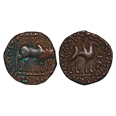 Kushan Dynasty, Kujula Kadphises, Copper Drachma, 4.70g, 16.29x16.63mm, Obv: Humped bull s