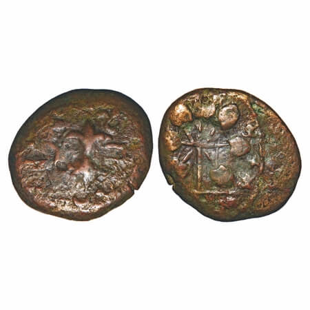 Western Kshatrpas, Nahapana, Copper Unit, 5.88g, 17.37x18.90mm, Obv: Thunderbolt in center