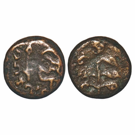 Western Kshatrpas, Nahapana, Copper Unit, 4.70g, 16.08x15.70mm, Obv: Thunderbolt in center