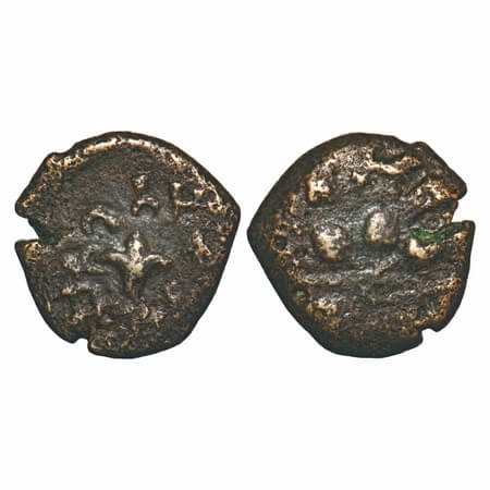 Western Kshatrpas, Nahapana, Copper Unit, 4.76g, 17.65x17.46mm, Obv: Thunderbolt in center