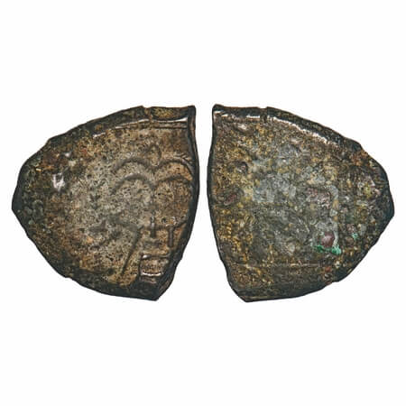 Western Kshatrpas, Nahapana, Copper Unit, 8.02g, 20.62x19.22mm, Obv: Thunderbolt in center