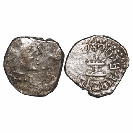 Guptas, Skandagupta, Silver Drachma, 1.75g, 12.35x12.22mm, Fire Altar type, Obv: Bust of k