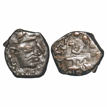 Guptas, Skandagupta, Silver Drachma, 1.44g, 11.08x10.14mm, Fire Altar type, Obv: Bust of k