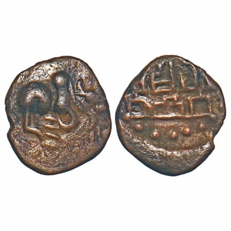 Kalachuris of Mahismati, Krishnaraja (550-575 AD), Copper unit, 0.77g, 10.46x9.10 mm, Obv: