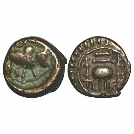 Post-Vakataka, Khandesh Region, Vishnukundin type, Copper Alloy Unit, 9.66g, 19.40x19.36mm