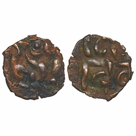 Kalachuris of Ratnapur, Ratnadeva, (11-13c AD), Copper unit, 1.14g, 16.05x15.08 mm, Obv: A