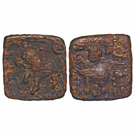 Sangam Age, Chola, Copper Unit, 0.72gm, 11.88x11.34mm, Obv: Elephant walking to left, abov