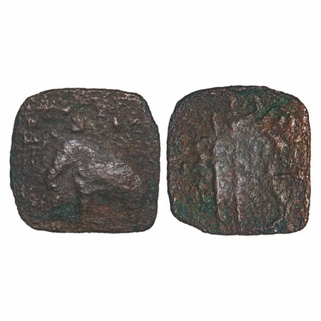 Sangam Cheras, Copper Unit, 2.11g, Obv: Elephant standing to left front of object, Rev: Bo