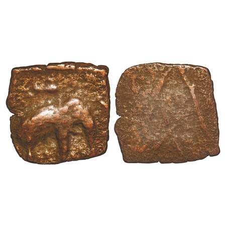 Sangam Age, Pandya, Copper Unit, 4.70gm , 22.28x22.89mm, Obv: Elephant standing facing to 