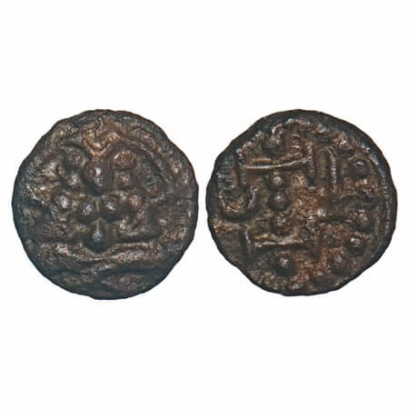 Kongu Cheras, Tamil Nadu, (11-13c AD), Copper Kasu fraction, 1.22g, 11.05x10.82 mm, Obv: S