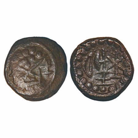 Kongu Cheras, Tamil Nadu, (11-13c AD), Copper Kasu, 4.98g, 15.20x15.09 mm, Obv: Stylised s