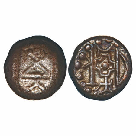 Kongu Cheras, Tamil Nadu, (11-13c AD), Copper Kasu, 3.58g, 13.06x12.67 mm, Obv: Stylised s