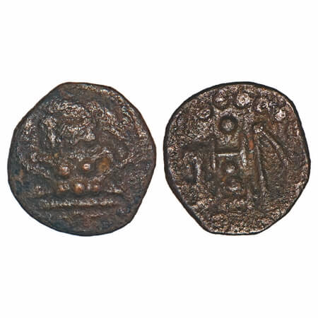 Kongu Cheras, Tamil Nadu, (11-13c AD), Copper Kasu fraction, 1.31g, 12.25x11.70 mm, Obv: S
