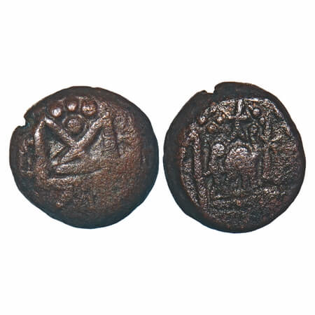 Kongu Cheras, Tamil Nadu, (11-13c AD), Copper Kasu, 3.07g, 11.62x11.00 mm, Obv: Stylised s