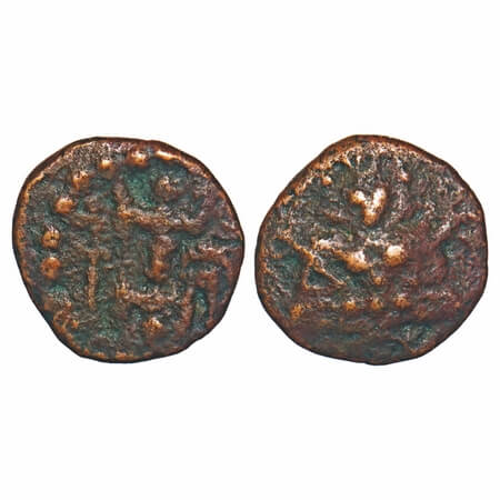 Kongu Chera, Copper Cash, 0.90g, 9.92x9.90mm, Obv: Bow and Srivatsa, Rev: Seated diety. Ve