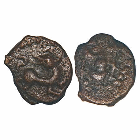 Venad Chera, Feudatory of Chiefs, Copper Kasu, 1.14g, 11.47x9.54mm, Obv: Ddeer turning hea