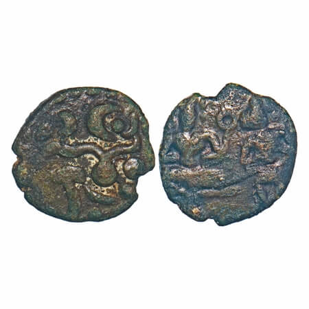 Venad Cheras, Kerala, (12-13c AD), Copper Kasu fraction, 1.36g, 11.46x11.02 mm, Obv: Chola