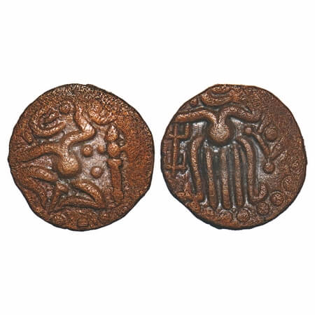Venad Cheras, Kerala, (12-13c AD), Copper Kasu, 4.00g, 17.85x17.68 mm, Obv: Chola style se
