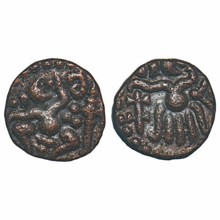 Venad Cheras, Kerala, (12-13c AD), Copper Kasu, 3.82g, 15.91x15.43 mm, Obv: Chola style se