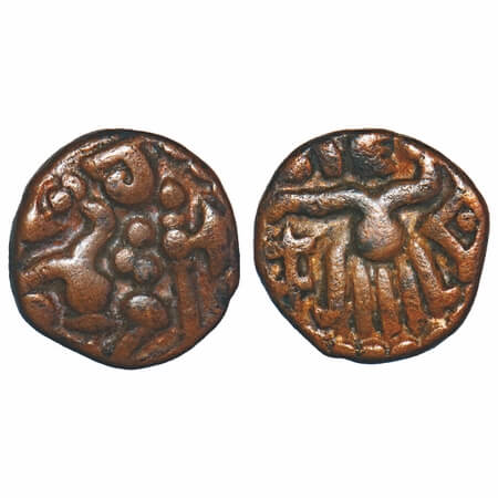 Venad Cheras, Kerala, (12-13c AD), Copper Kasu, 3.64g, 15.21x14.66 mm, Obv: Chola style se