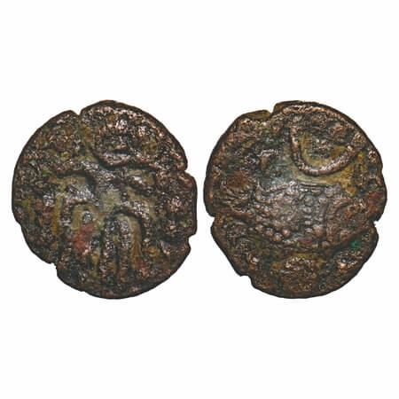 Later Pandyas of Madurai, Sundarapandyan (1250-1284 AD), Copper, 2.21g, 15.54x14.46mm, Obv