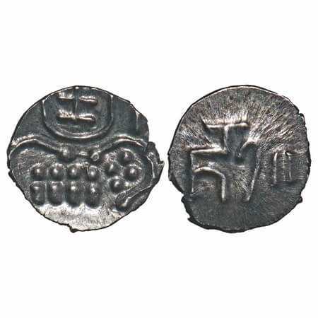 Hoysala kingdom, (12-14c AD), Silver Tara, 0.27g, 8.63x8.32 mm, Obv: Crude lion to right, 