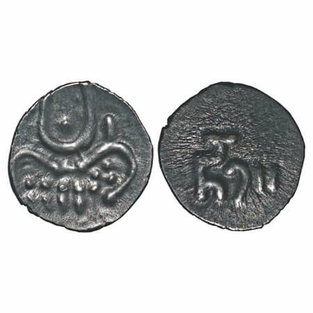 Hoysala Kingdom, (12-14c AD), Silver Tara, 0.29g, 9.25x8.90 mm, Obv: Crude lion to right, 