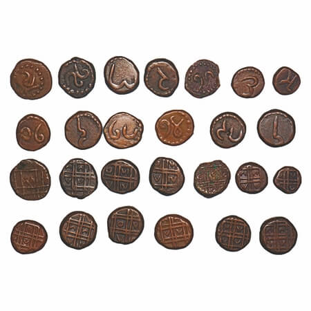 Mysore Kingdom, Chikka Devaraja Wodeyar, (1673-1704 AD), Numerical Series, (lot of 13 coin