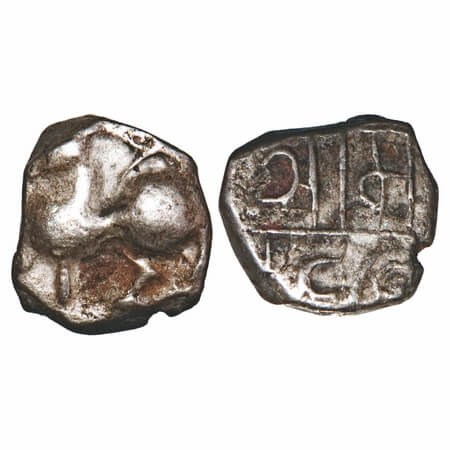Yadavas of Devagiri, Mahadeva, (1261-70 AD), Silver Dramma, 0.82g, 8.48x7.55 mm, Obv: Lion