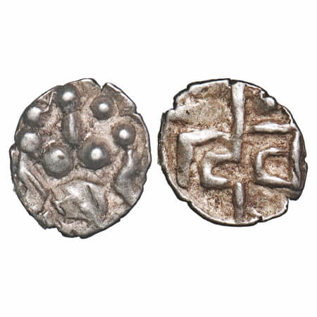 Yadavas of Devagiri, Mahadeva, (1261-70 AD), Silver Dramma fraction, 0.24g, 8.40x7.42 mm,