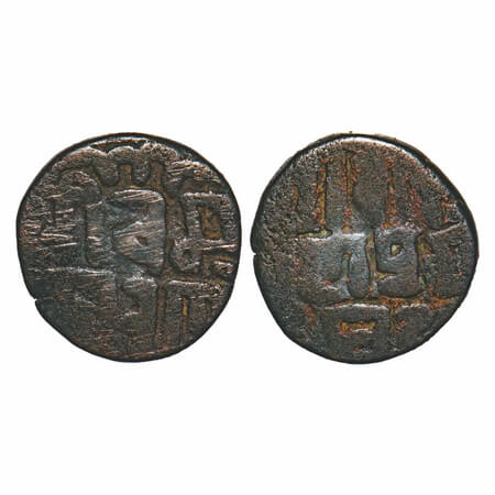 Champaran, Madan Simha Dev (c. 14-15th AD), Copper Unit, 4.25g, 16.90x15.91mm, Obv: Nagri 