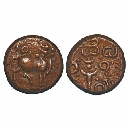 Vijayanagar Empire, Sangama Dynasty, Devaraya I or II, (15c AD), Copper Kasu, 3.30g, 13.74