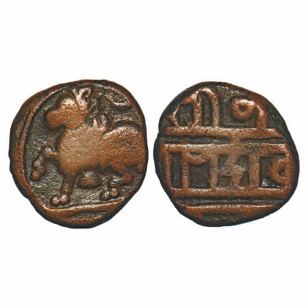 Vijayanagar Empire, Sangama Dynasty, Devaraya I or II, (15c AD), Copper Kasu, 3.35g, 13.78