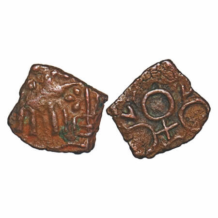 Post-Mauryan, Ujjaini Region, Uninscribed type, Copper Unit, 1.42g, 12.41x13.39mm, Obv: El