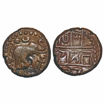Vijayanagar Empire, Sangama Dynasty, Devaraya II, (1425-46 AD), Copper Kasu, 3.73g, 15.82x