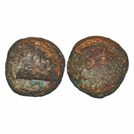 Vijayanagar, Tiruvannamalai, (15th century), Copper Jital, 5.65g, 14.89x14.58mm, Obv: Twin