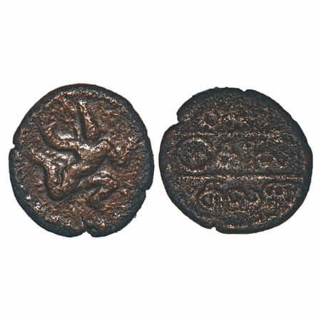 Vijayanagar Feudatories, Banas of Madurai, Samarakolakalan, (14-15c AD), Copper Kasu, 2.84