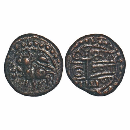 Vijayanagar Feudatories, Konerirayan, (15c AD), Copper Kasu fraction, 1.75g, 12.55x11.83 m