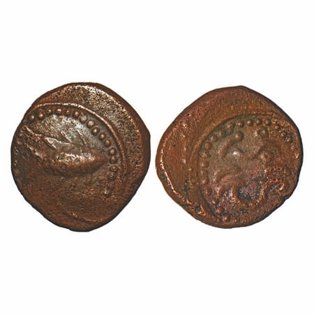 Vijayanagar Feudatories, (16-18c AD), Copper Kasu, 3.34g, 15.88x14.80 mm, Obv: Fish to rig