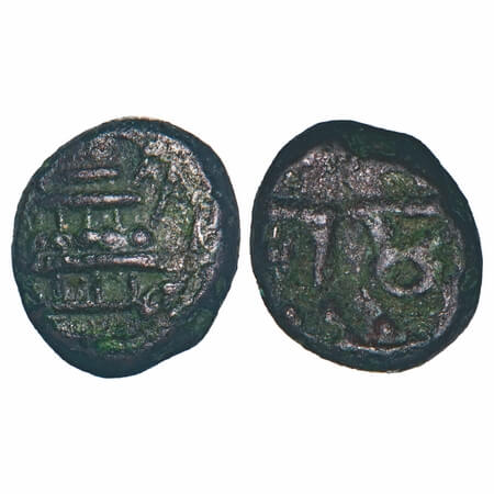 Vijayanagar Feudatories, Ginjee Nayaks, Copper, 1.95g, 11.38x9.90mm, Obv: Chariot, Rev: Le