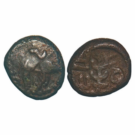 Vijayanagar Feudatories, Ginjee Nayaks, Copper, 2.77g, 13.11x11.34mm, Obv: Elephant rider,