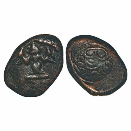 Vijayanagar Feudatories, Madurai Nayakas, Mangamma, (1689-1704 AD), Copper Kasu, 3.34g, 12