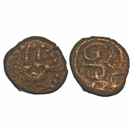 Vijayanagar Feudatories, Madurai Nayakas, (16-18c AD), Copper Kasu fraction, 1.39g, 9.65x1