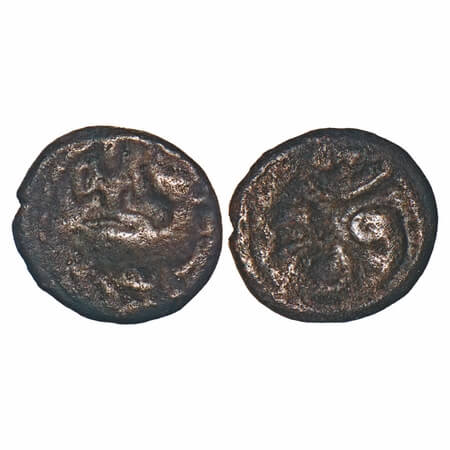 Vijayanagar feudatories, Madurai Nayakas, (16-18c AD), Copper Kasu fraction, 1.11g, 9.85x1
