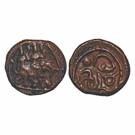 Vijayanagar feudatories, Madurai Nayakas, (16-18c AD), Copper Kasu fraction, 1.56g, 11.60x